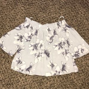 Off the shoulder blue floral blouse